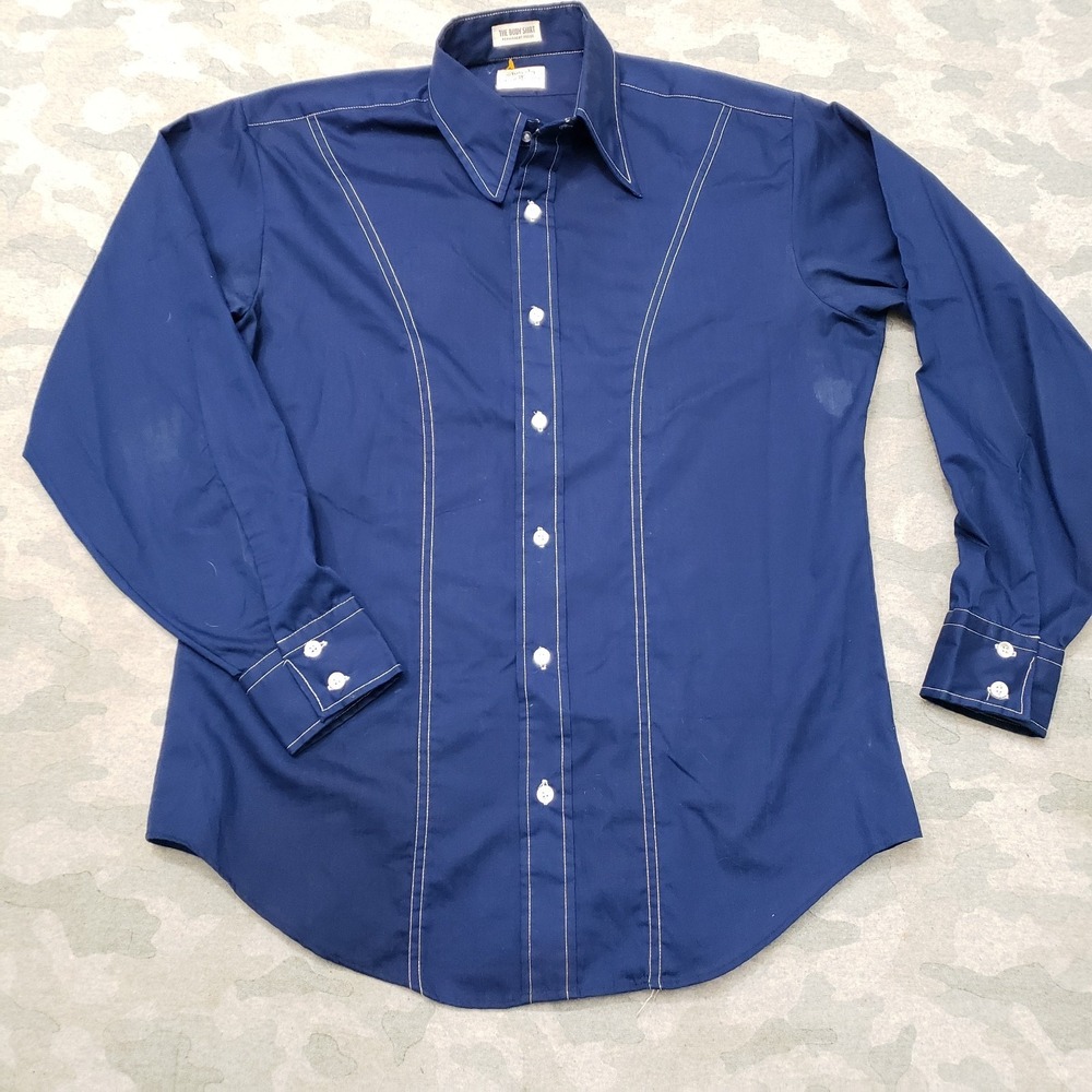 VTG Shapely University Club Shirt Men Large Blue Button 60s The Body Shirt